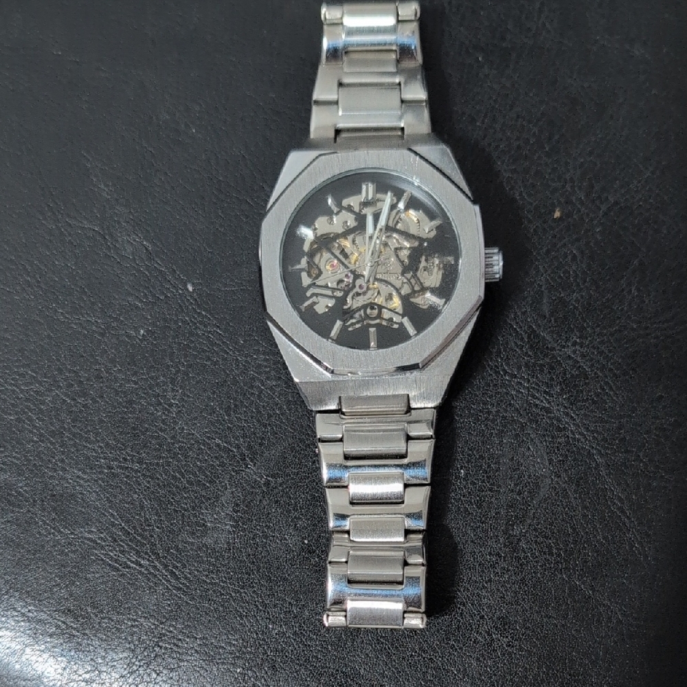 Silver Skeleton Dial Stainless Steel Watch